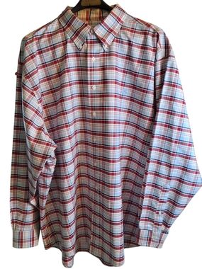 Brooks Brothers Men's Red, Blue & White Plaid Button-Down Shirt XXL